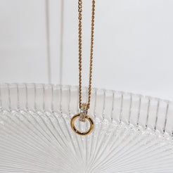 KARA - 18K PVD Gold Plated Double Loop Pendant Necklace with CZ Stones - Mixed Metals