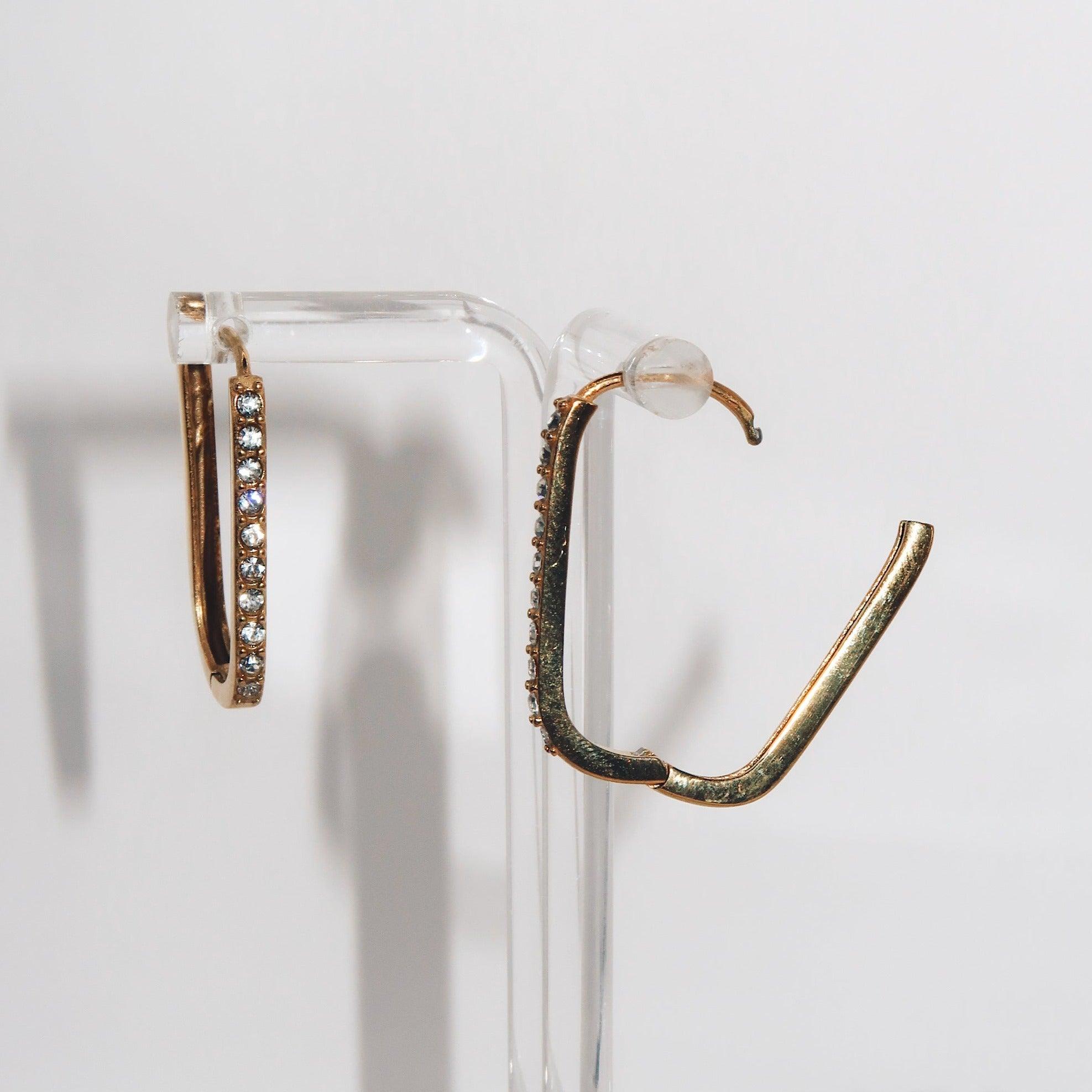 LANA - 18K PVD Gold Plated U-Shaped Hoop Earrings with CZ Stones - Mixed Metals