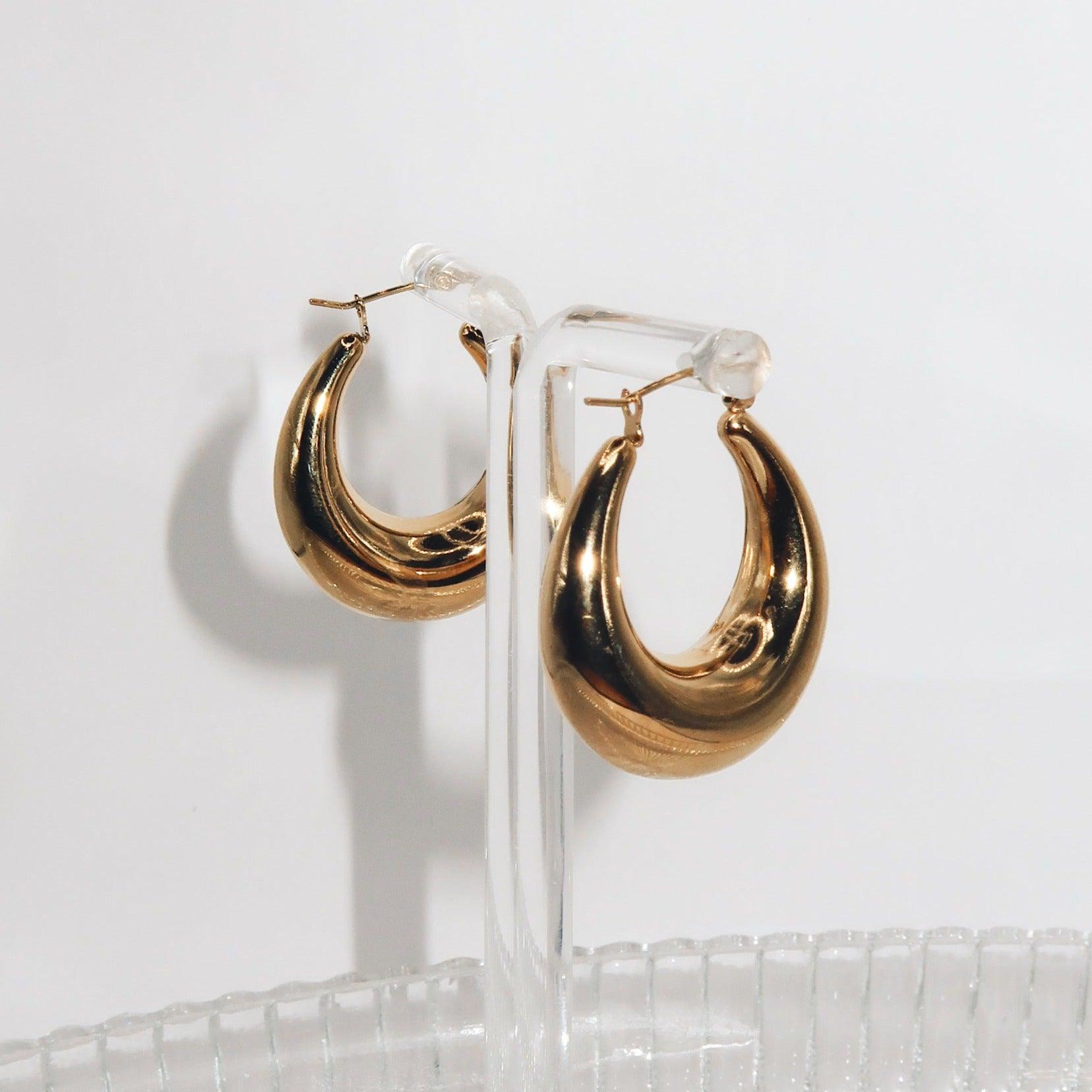 NICOLE - 18K PVD Gold Plated Chunky U-Shaped Hoop Earrings - Mixed Metals