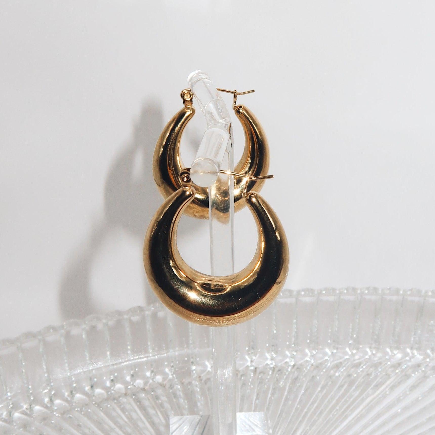 NICOLE - 18K PVD Gold Plated Chunky U-Shaped Hoop Earrings - Mixed Metals