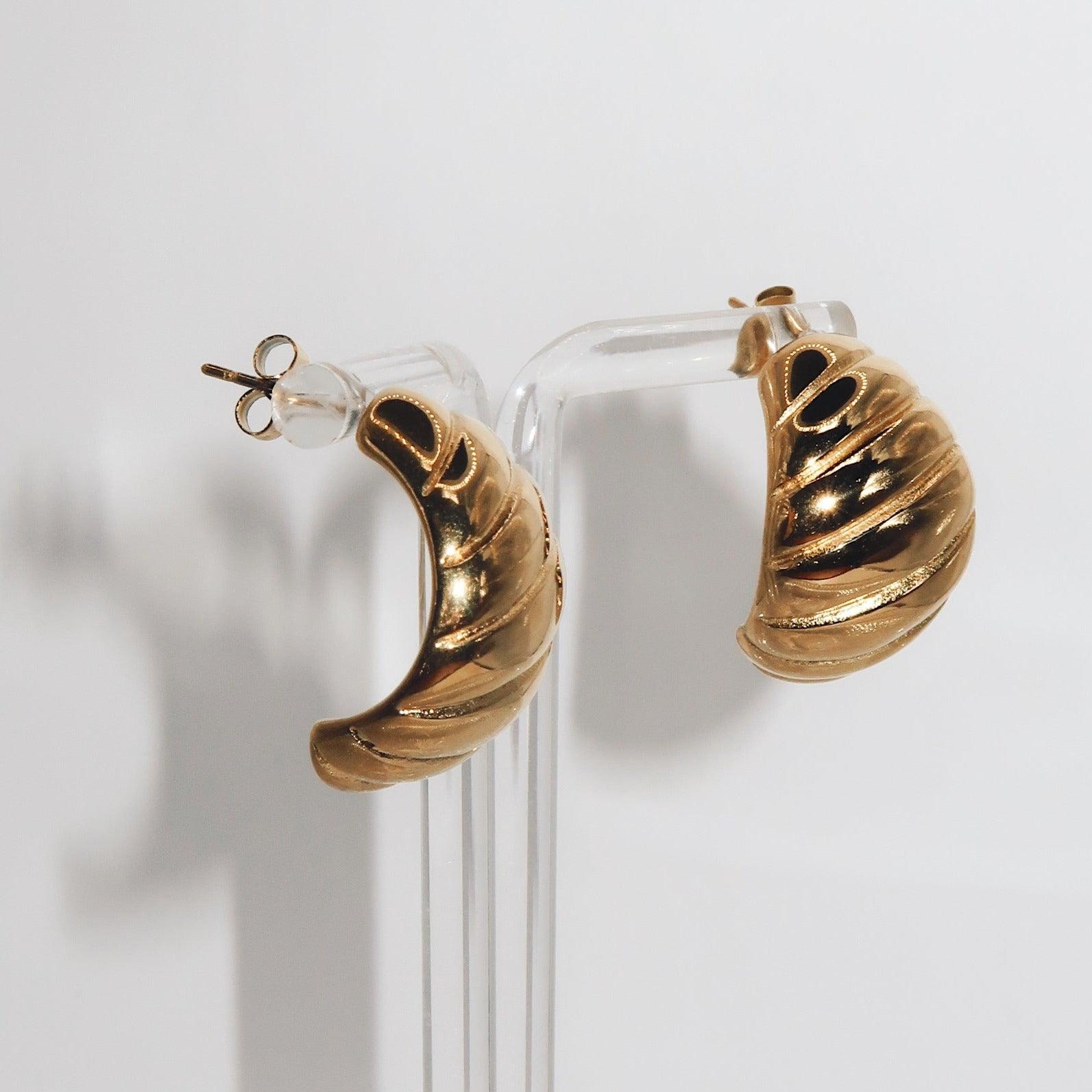 RAYANNE - 18K PVD Gold Plated Chunky Croissant Detail Earrings - Mixed Metals