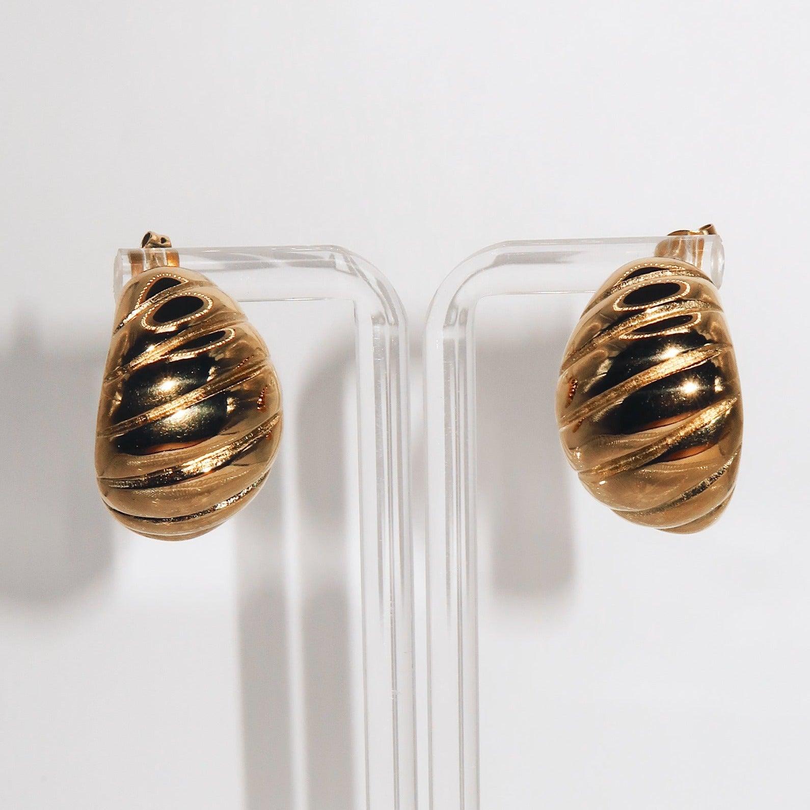 RAYANNE - 18K PVD Gold Plated Chunky Croissant Detail Earrings - Mixed Metals