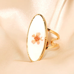 REMI - 18K PVD Gold Plated Oval Shaped White Plum Flower Ring - Mixed Metals