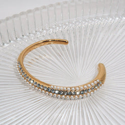 SELENA - 18K PVD Gold Plated Adjustable Cuff Bracelet with CZ Stones and Freshwater Pearls - Mixed Metals