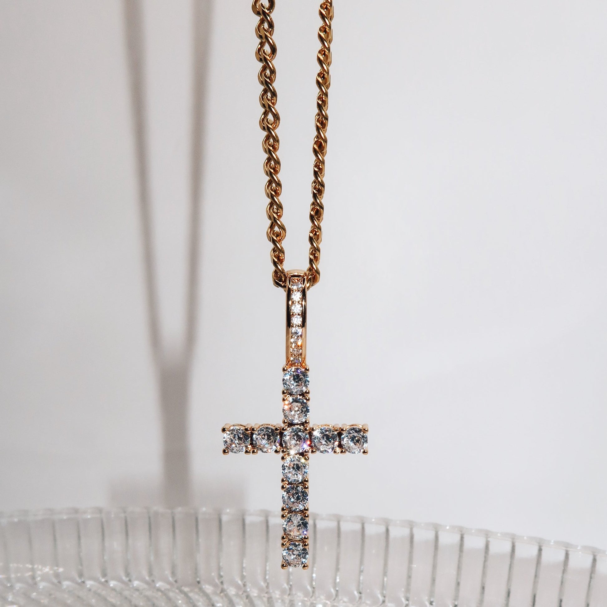 STASSIE - 18K PVD Gold Plated Cross Pendant Necklace with CZ Stones - Mixed Metals