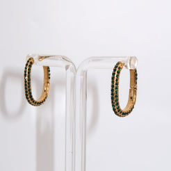 TEAGAN - 18K PVD Gold Plated Rectangular Hoop Earrings with Emerald CZ Stones - Mixed Metals