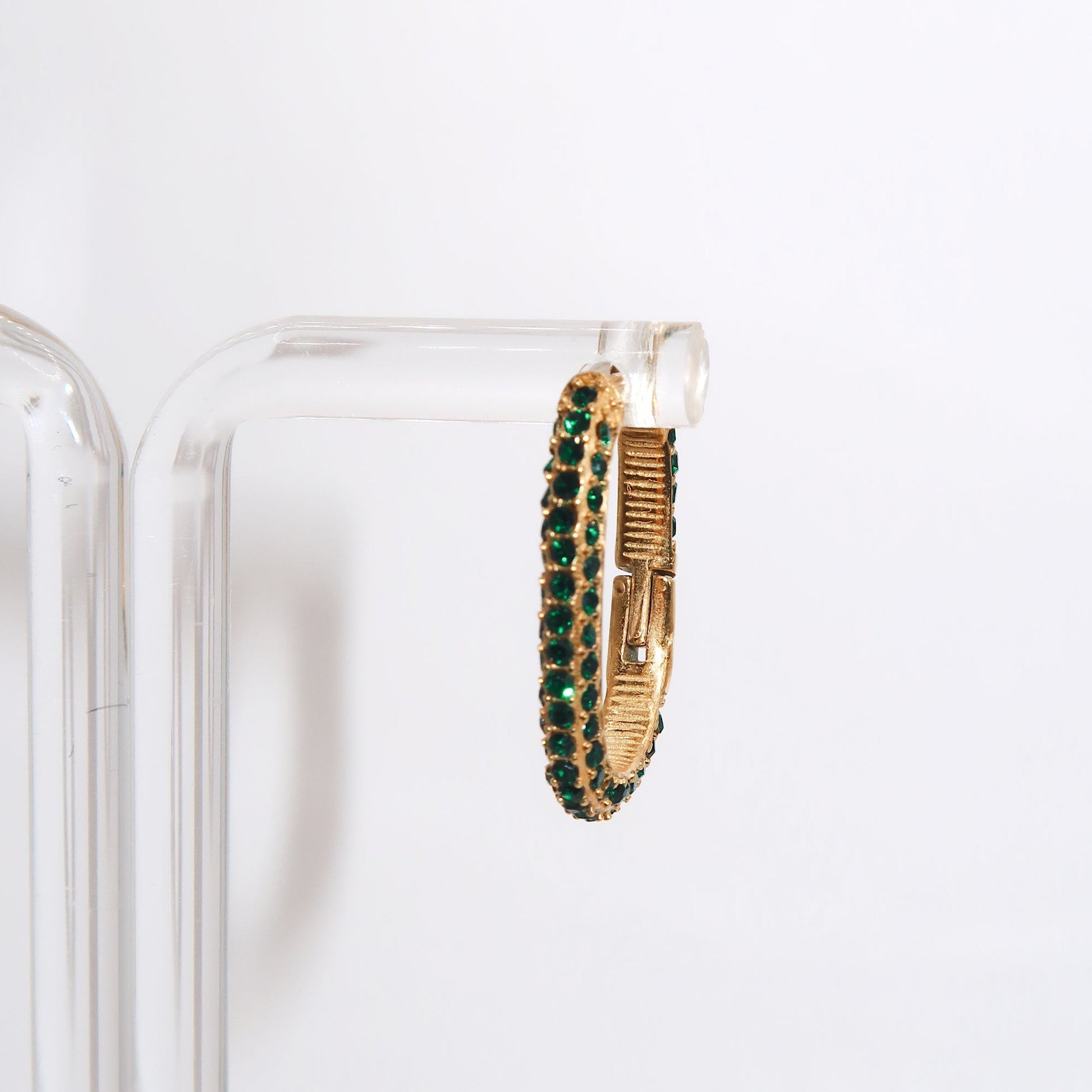 TEAGAN - 18K PVD Gold Plated Rectangular Hoop Earrings with Emerald CZ Stones - Mixed Metals