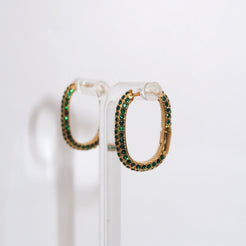 TEAGAN - 18K PVD Gold Plated Rectangular Hoop Earrings with Emerald CZ Stones - Mixed Metals