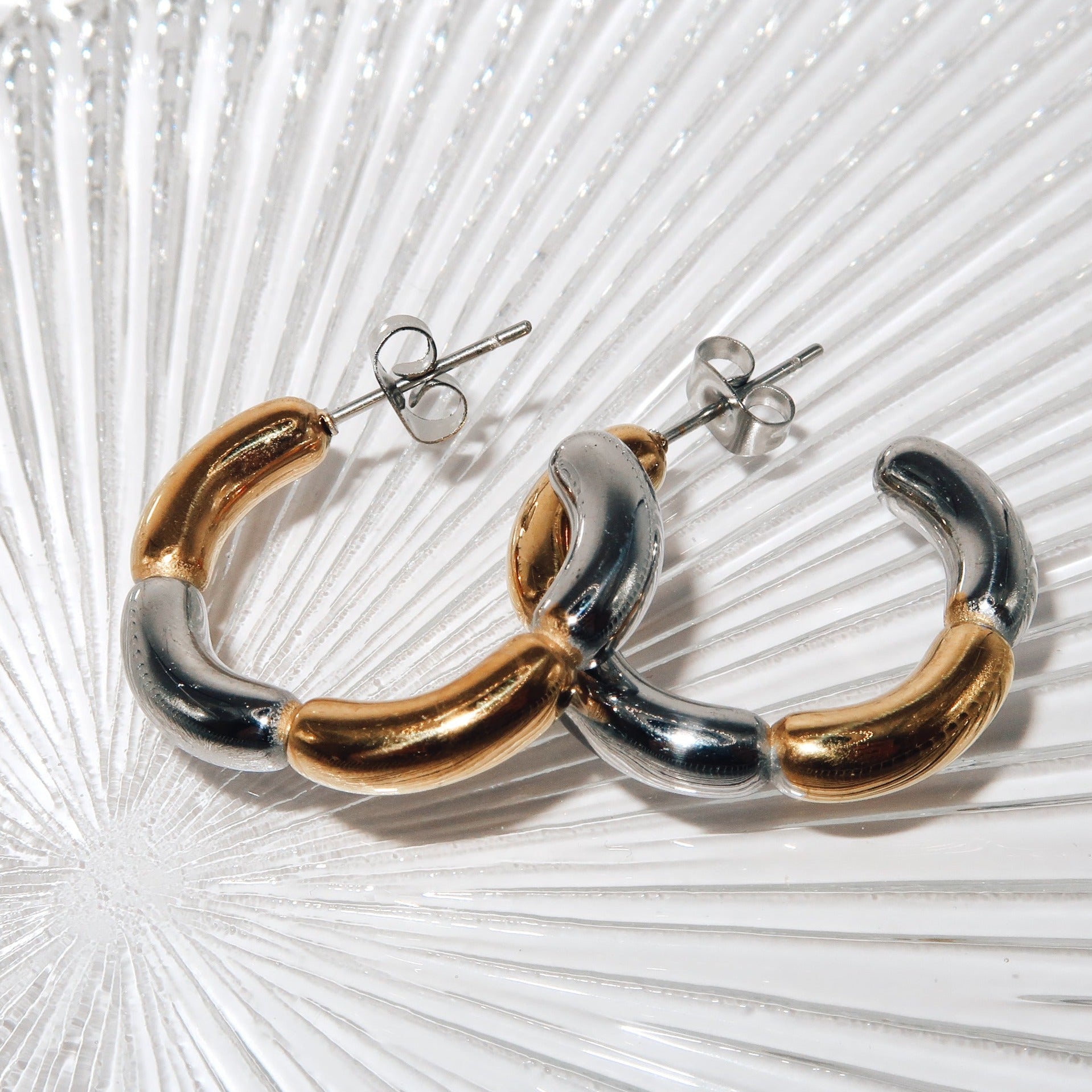 TESSA - 18K PVD Gold and Silver Chunky Hoop Earrings - Mixed Metals