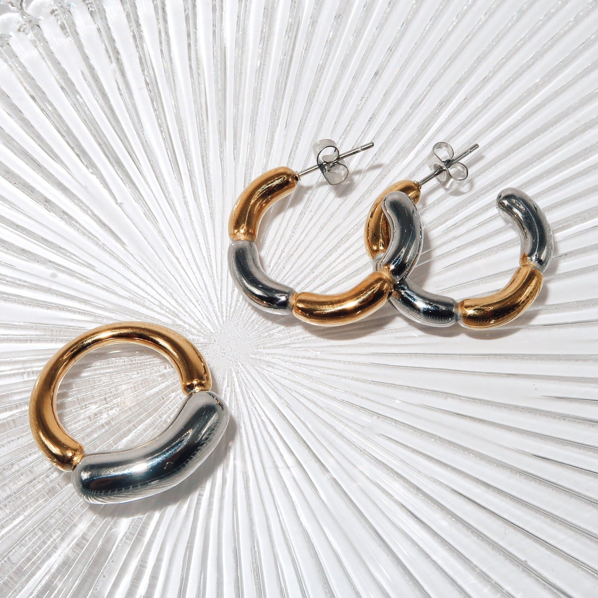 TESSA - 18K PVD Gold and Silver Chunky Hoop Earrings - Mixed Metals