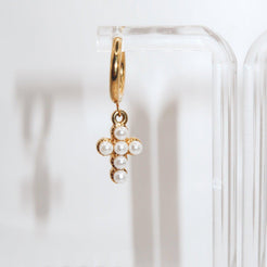 MARIA - 18K PVD Gold Plated Freshwater Pearl Cross Hoop Earrings - Mixed Metals