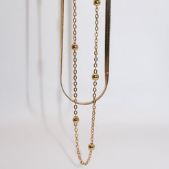 GRACE - 18K PVD Gold Plated Double Layered Necklace w/Gold Bead Detail - Mixed Metals