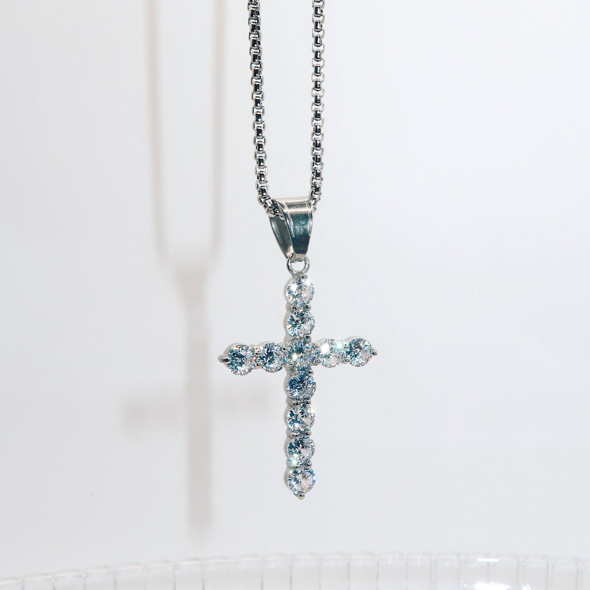 ABBY - 18K PVD Gold Plated Cross Necklace with CZ Stones - Mixed Metals