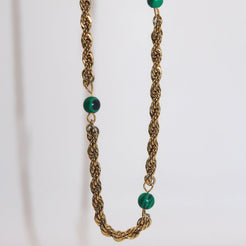 KRYSTAL - 18K PVD Gold Plated Necklace with Green Bead Detail - Mixed Metals