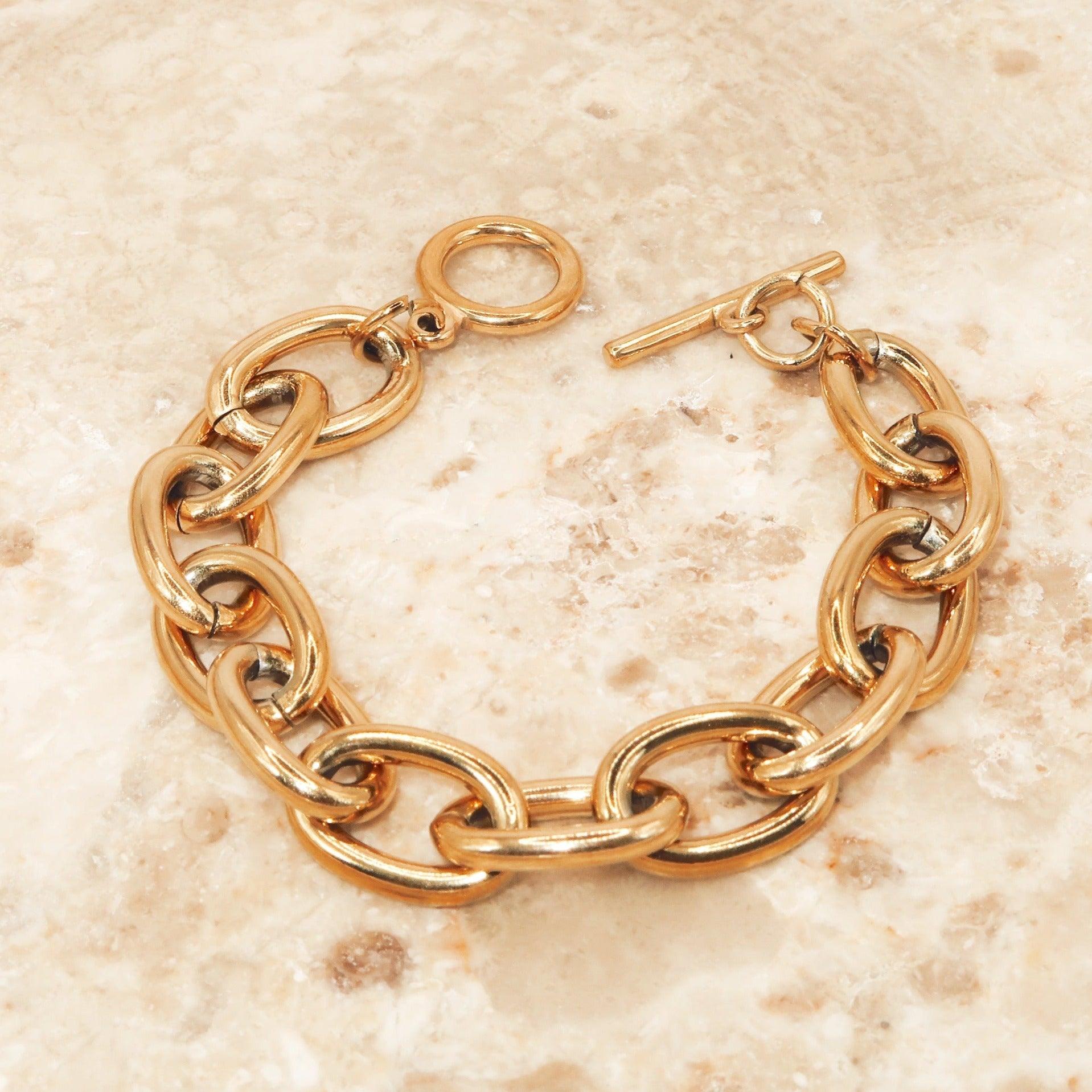 VICTORIA - 18K PVD Gold Plated Chunky Link Chain Bracelet - Mixed Metals