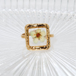 ZOE - 18K PVD Gold Plated Square Shaped Colorful Plum Flower Ring - Mixed Metals