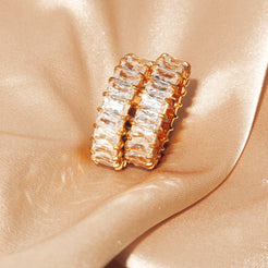 ANN - 18K PVD Gold Plated Ring with Emerald Cut CZ Stones - Mixed Metals