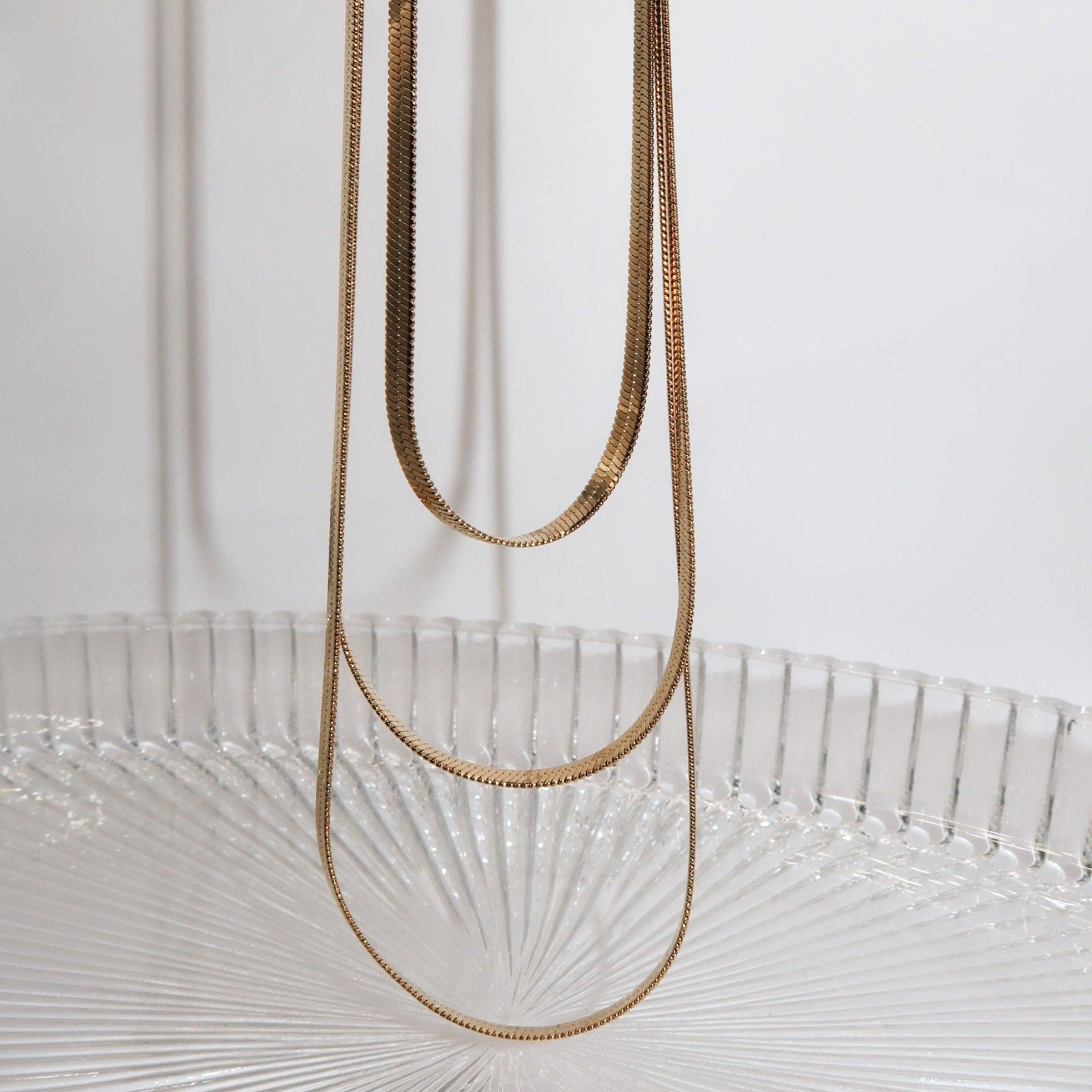 ANNIE - 18K PVD Gold Plated Three Layered Herringbone Necklace - Mixed Metals