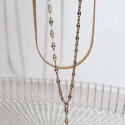 LISA - 18K PVD Gold Plated Herringbone and V-Shaped Chain Necklace - Mixed Metals