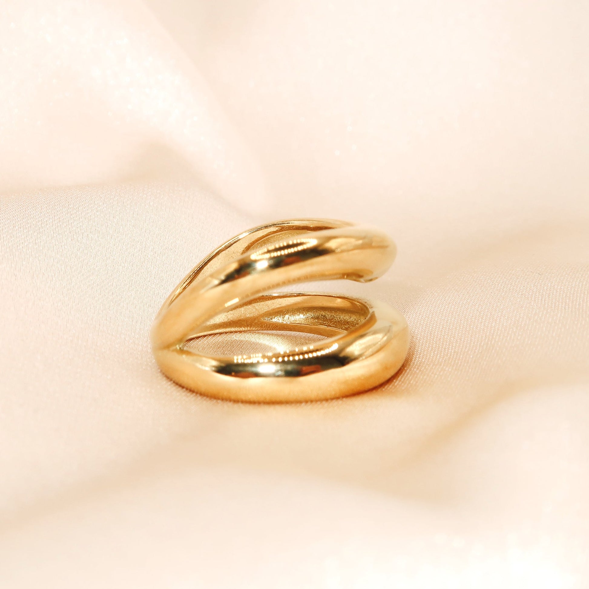 LYDIA - 18K PVD Gold Plated Double Stacked Chunky Ring - Mixed Metals